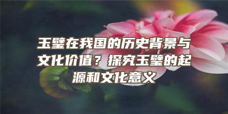 玉璧在我国的历史背景与文化价值？探究玉璧的起源和文化意义