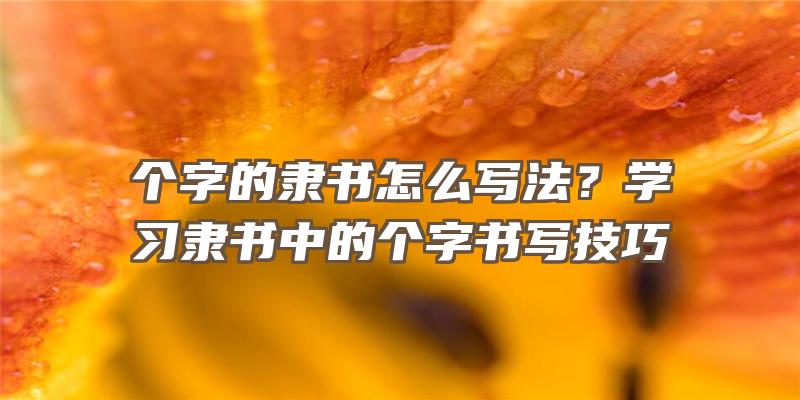 个字的隶书怎么写法？学习隶书中的个字书写技巧