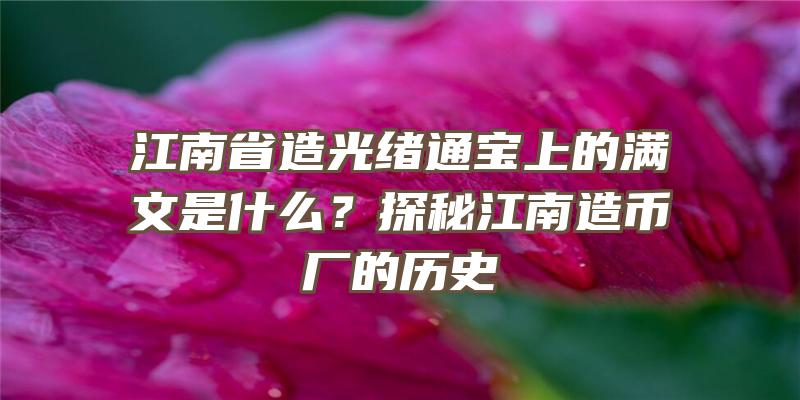 江南省造光绪通宝上的满文是什么？探秘江南造币厂的历史