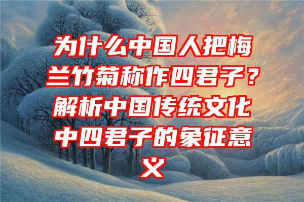 为什么中国人把梅兰竹菊称作四君子？解析中国传统文化中四君子的象征意义