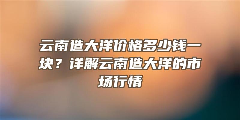 云南造大洋价格多少钱一块？详解云南造大洋的市场行情