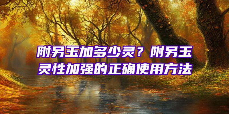 附另玉加多少灵？附另玉灵性加强的正确使用方法