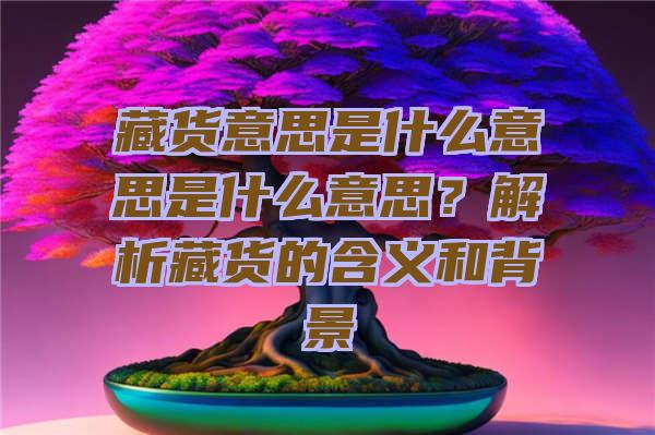 藏货意思是什么意思是什么意思？解析藏货的含义和背景