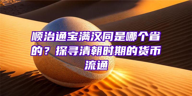 顺治通宝满汉同是哪个省的？探寻清朝时期的货币流通