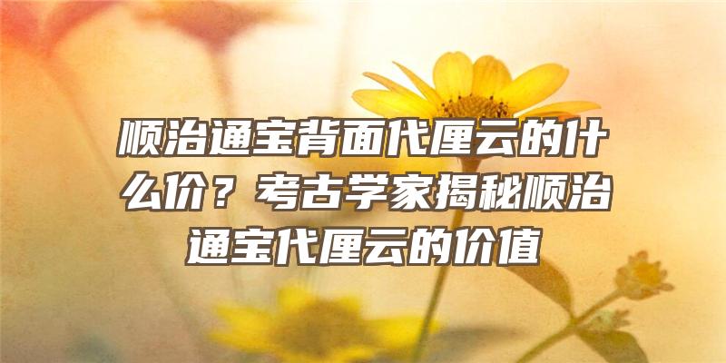 顺治通宝背面代厘云的什么价？考古学家揭秘顺治通宝代厘云的价值