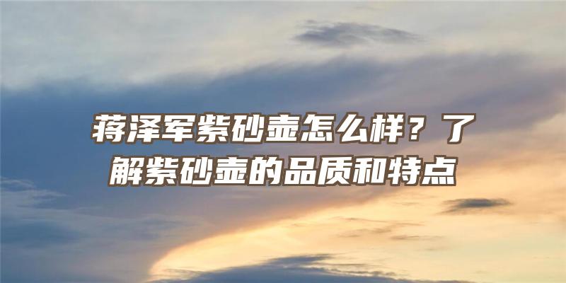 蒋泽军紫砂壶怎么样？了解紫砂壶的品质和特点