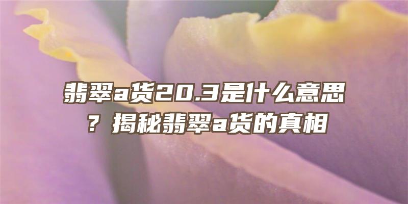 翡翠a货20.3是什么意思？揭秘翡翠a货的真相