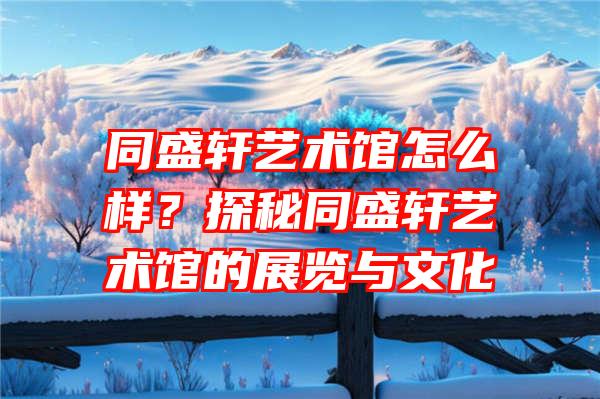 同盛轩艺术馆怎么样？探秘同盛轩艺术馆的展览与文化