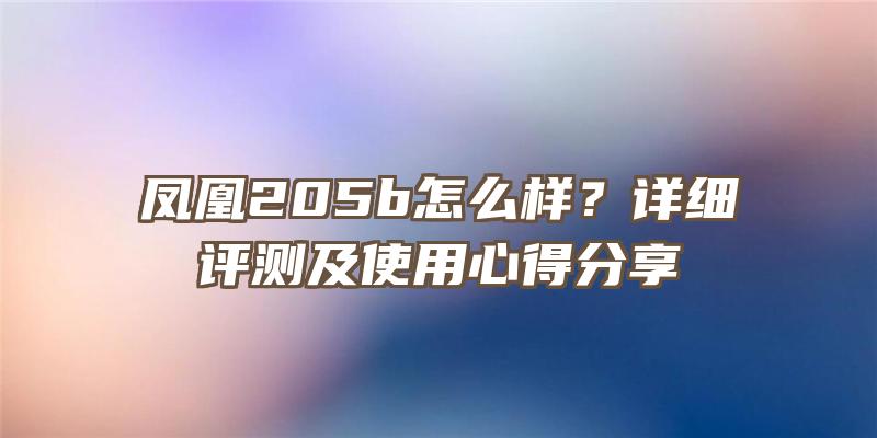 凤凰205b怎么样？详细评测及使用心得分享