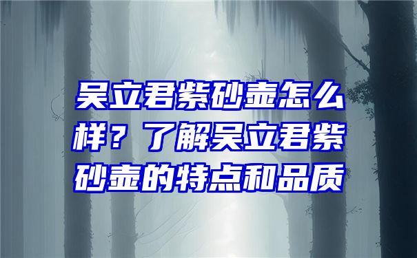 吴立君紫砂壶怎么样？了解吴立君紫砂壶的特点和品质